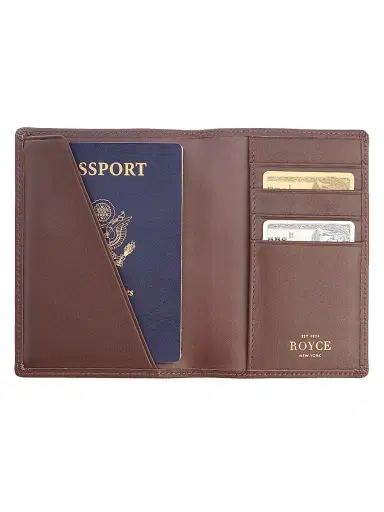 Royce New York Women's RFID-Blocking Leather Passport Case - Brown | Thumbnail 2