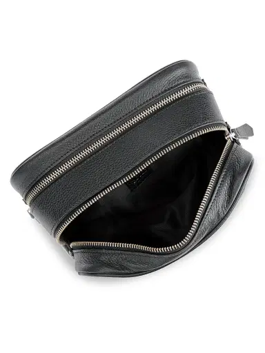 Royce New York Women's Double Zip Leather Toiletry Bag - Navy Blue | Thumbnail 2