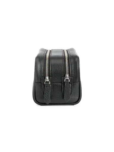 Royce New York Women's Double Zip Leather Toiletry Bag - Navy Blue | Thumbnail 3