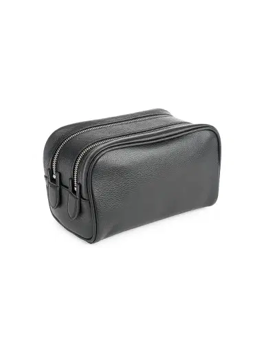 Royce New York Women's Double Zip Leather Toiletry Bag - Navy Blue | Thumbnail 4