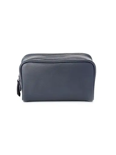 Royce New York Women's Double Zip Leather Toiletry Bag - Navy Blue | Thumbnail 6