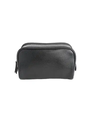 Royce New York Women's Double Zip Leather Toiletry Bag - Navy Blue | Thumbnail 1