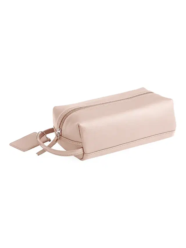 ROYCE New York Women's Compact Leather Toiletry Bag - Light Pink