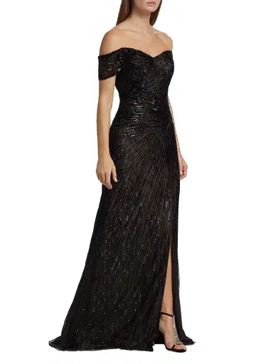 Rene Ruiz Collection Women's Sequined Off-The-Shoulder Gown - Black | Thumbnail 4 Rene Ruiz Collection Women's Sequined Off-The-Shoulder Gown - Black | Thumbnail 4
