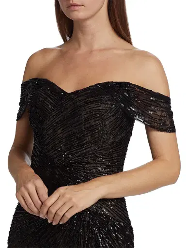 Rene Ruiz Collection Women's Sequined Off-The-Shoulder Gown - Black | Thumbnail 6 Rene Ruiz Collection Women's Sequined Off-The-Shoulder Gown - Black | Thumbnail 6