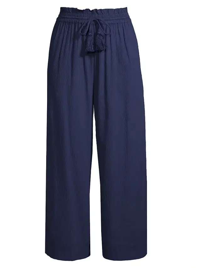 Change of Scenery Women's Brooke Wide-Leg Cotton Drawstring Pants - Navy