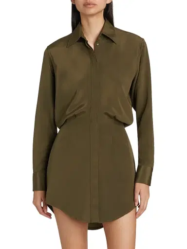 Brandon Maxwell Women's The Vera Silk Shirtdress - Olive Green | Thumbnail 3 Brandon Maxwell Women's The Vera Silk Shirtdress - Olive Green | Thumbnail 3