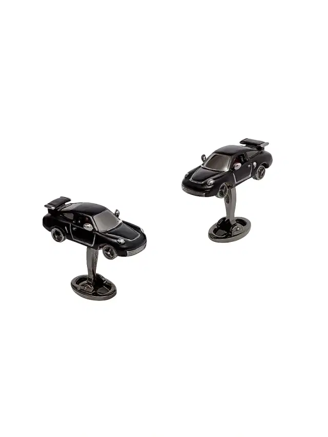 Jan Leslie Men's Sterling Silver, Black Ruthenium & Enamel Sports Car Cufflinks - Black