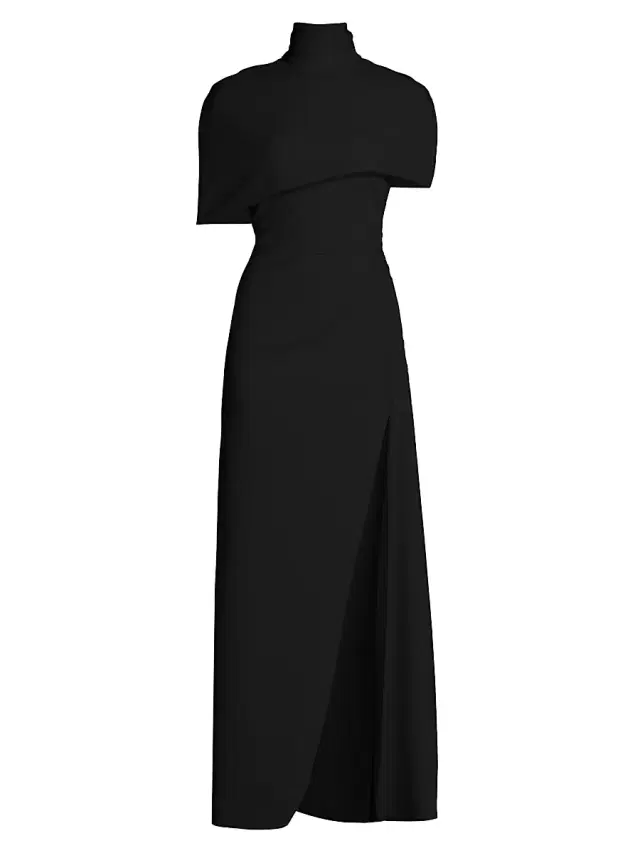 Brandon Maxwell Women's Jersey Capelet Ruched Column Gown - Black