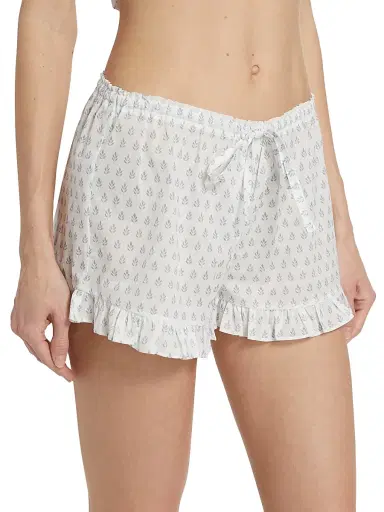 Pour Les Femmes Women's Karl Cotton Leaf-Print Frill Pajamas - Leaf Blockprint - Size XL | Thumbnail 4 Pour Les Femmes Women's Karl Cotton Leaf-Print Frill Pajamas - Leaf Blockprint - Size XL | Thumbnail 4