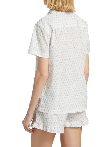 Pour Les Femmes Women's Karl Cotton Leaf-Print Frill Pajamas - Leaf Blockprint - Size XL | Thumbnail 5 Pour Les Femmes Women's Karl Cotton Leaf-Print Frill Pajamas - Leaf Blockprint - Size XL | Thumbnail 5