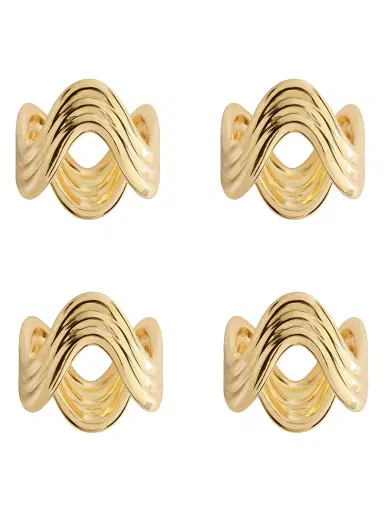 L'Objet Ripple 4-Piece Napkin Ring Set - Gold | Thumbnail 1