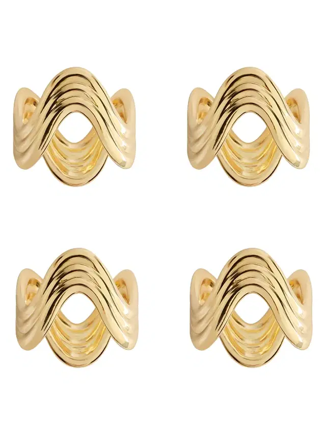 L'Objet Ripple 4-Piece Napkin Ring Set - Gold