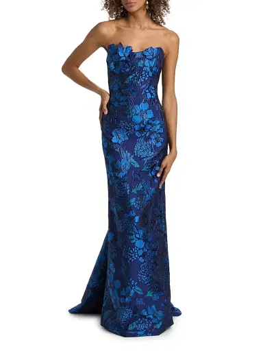Rene Ruiz Collection Women's Strapless Floral Jacquard Mermaid Gown - Blue - Size 10 | Thumbnail 2