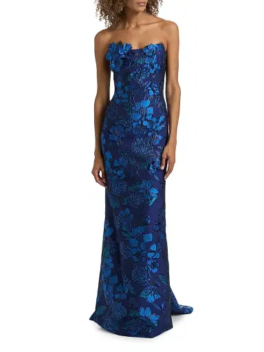 Rene Ruiz Collection Women's Strapless Floral Jacquard Mermaid Gown - Blue - Size 10 | Thumbnail 3