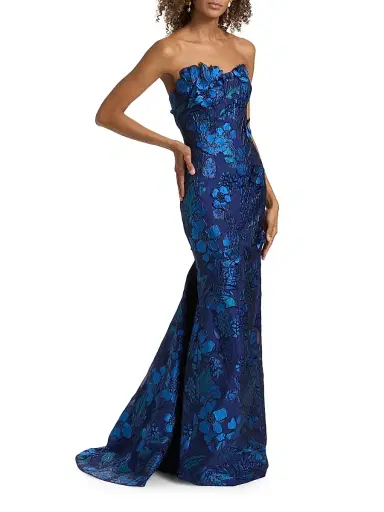 Rene Ruiz Collection Women's Strapless Floral Jacquard Mermaid Gown - Blue - Size 10 | Thumbnail 4