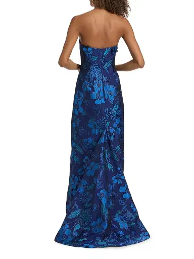 Rene Ruiz Collection Women's Strapless Floral Jacquard Mermaid Gown - Blue - Size 10 | Thumbnail 5