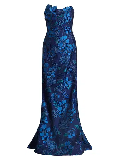 Rene Ruiz Collection Women's Strapless Floral Jacquard Mermaid Gown - Blue - Size 10 | Thumbnail 1