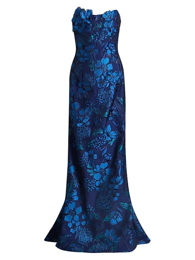 Rene Ruiz Collection Women's Strapless Floral Jacquard Mermaid Gown - Blue