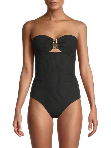 Change of Scenery Women's Lisa Ruched Bandeau One-Piece Swimsuit - Black Texture - Size Small | Thumbnail 3 Change of Scenery Women's Lisa Ruched Bandeau One-Piece Swimsuit - Black Texture - Size Small | Thumbnail 3