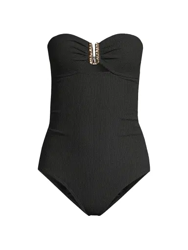 Change of Scenery Women's Lisa Ruched Bandeau One-Piece Swimsuit - Black Texture - Size Small | Thumbnail 1 Change of Scenery Women's Lisa Ruched Bandeau One-Piece Swimsuit - Black Texture - Size Small | Thumbnail 1