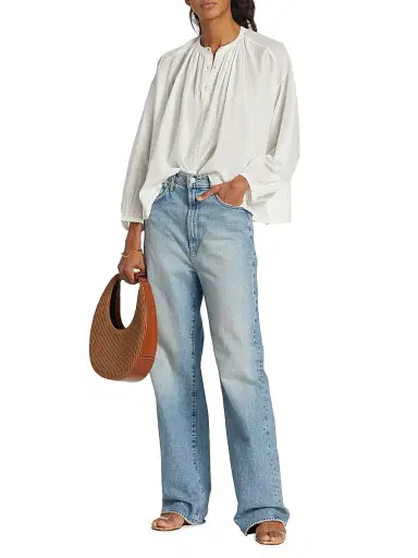 DÔEN Women's Jane Shirred Blouse - Salt - Size Large | Thumbnail 2