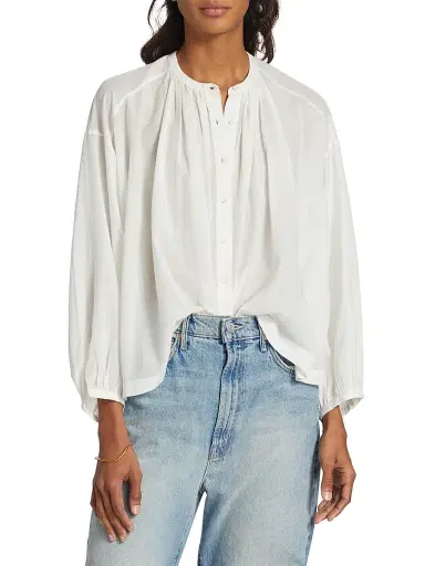 DÔEN Women's Jane Shirred Blouse - Salt - Size Large | Thumbnail 3