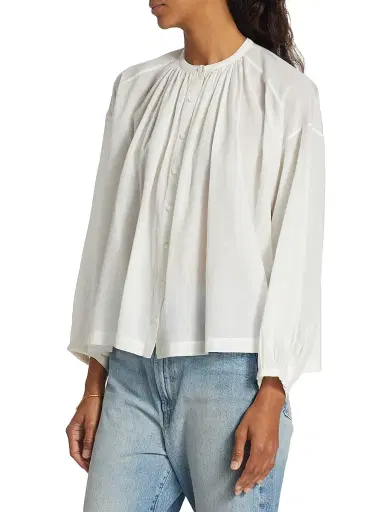 DÔEN Women's Jane Shirred Blouse - Salt - Size Large | Thumbnail 4