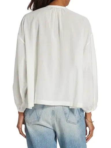DÔEN Women's Jane Shirred Blouse - Salt - Size Large | Thumbnail 5
