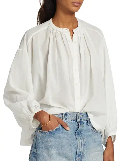 DÔEN Women's Jane Shirred Blouse - Salt - Size Large | Thumbnail 6
