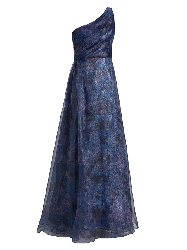 Rene Ruiz Collection Women's Floral One-Shoulder Organza Gown - Blue Print