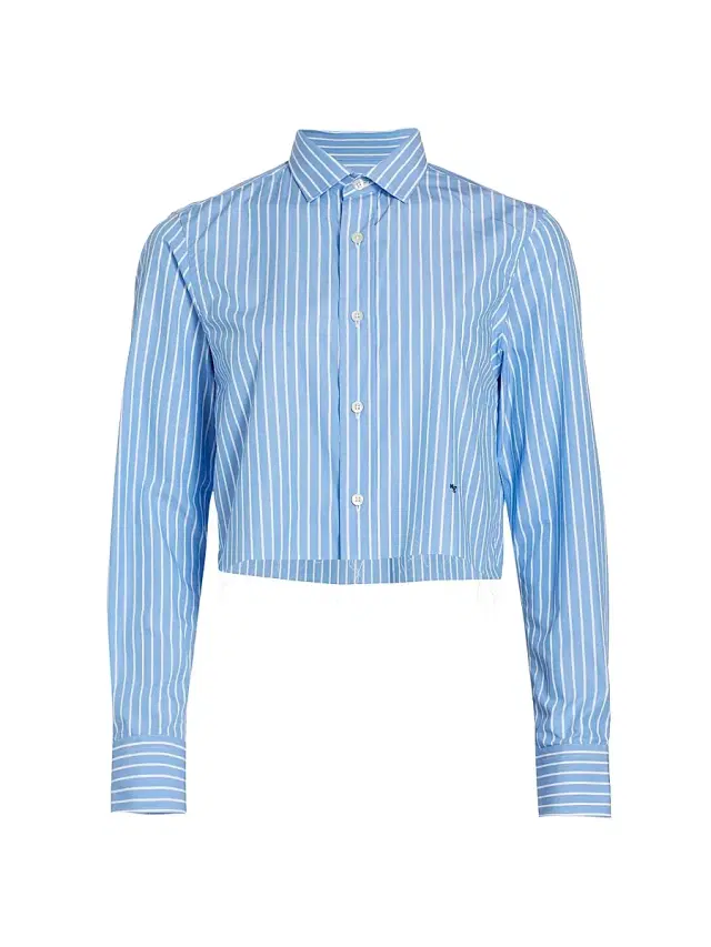 Women's Classic Stripe Cropped Shirt - Blue White Stripe