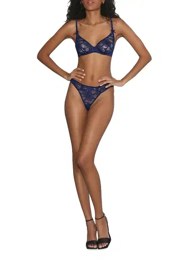 Fleur du Mal Women's Magnolia Lace Demi Cup Bra - Nighttime Blue | Thumbnail 2