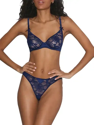 Fleur du Mal Women's Magnolia Lace Demi Cup Bra - Nighttime Blue | Thumbnail 3