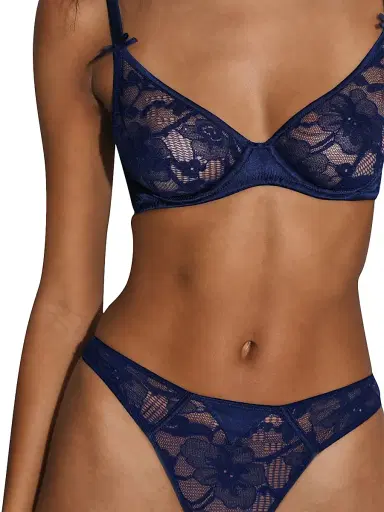 Fleur du Mal Women's Magnolia Lace Demi Cup Bra - Nighttime Blue | Thumbnail 5