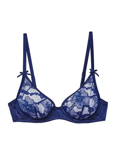 Fleur du Mal Women's Magnolia Lace Demi Cup Bra - Nighttime Blue | Thumbnail 1