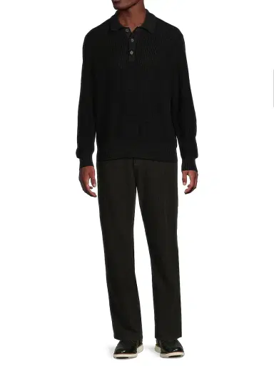Corridor Men's Cotton Polo Sweater - Black | Thumbnail 2 Corridor Men's Cotton Polo Sweater - Black | Thumbnail 2