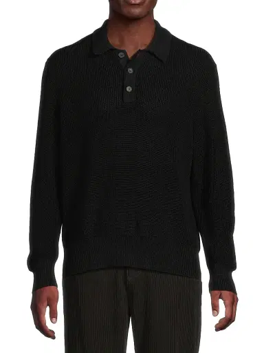 Corridor Men's Cotton Polo Sweater - Black | Thumbnail 3 Corridor Men's Cotton Polo Sweater - Black | Thumbnail 3
