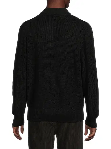 Corridor Men's Cotton Polo Sweater - Black | Thumbnail 5 Corridor Men's Cotton Polo Sweater - Black | Thumbnail 5
