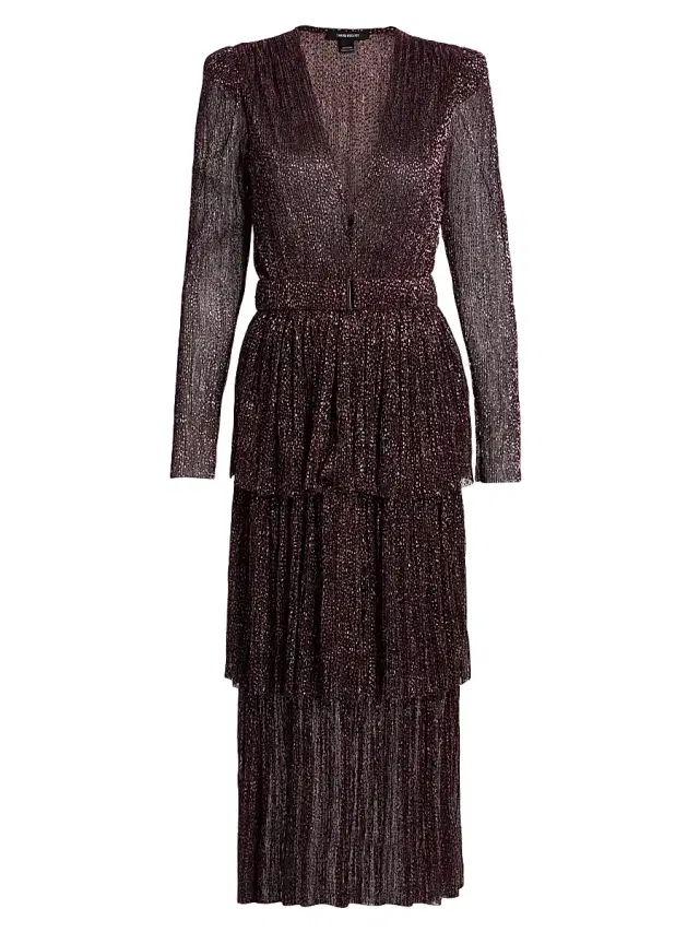 Sabina Musáyev Women's Carry Tiered Belted Metallic Dress - Dark Raisin