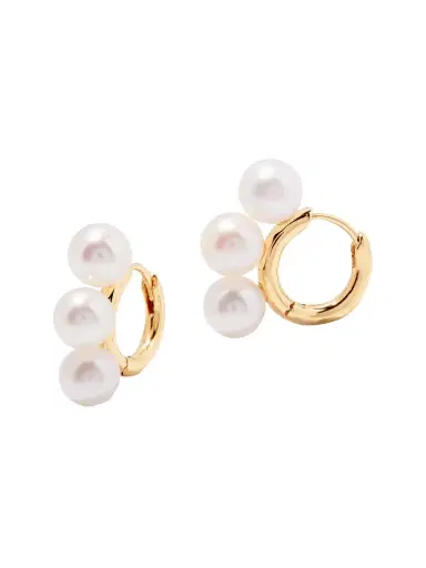 brook & york Women's Victoria 14K Gold-Vermeil & Pearl Huggie Hoop Earrings - Yellow Gold | Thumbnail 3