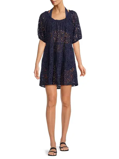 Change of Scenery Women's Kelly Cotton Eyelet Cover-Up Dress - Navy - Size Medium | Thumbnail 2