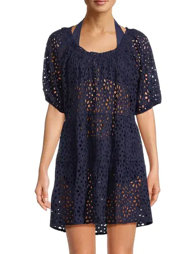 Change of Scenery Women's Kelly Cotton Eyelet Cover-Up Dress - Navy - Size Medium | Thumbnail 3