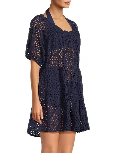 Change of Scenery Women's Kelly Cotton Eyelet Cover-Up Dress - Navy - Size Medium | Thumbnail 4