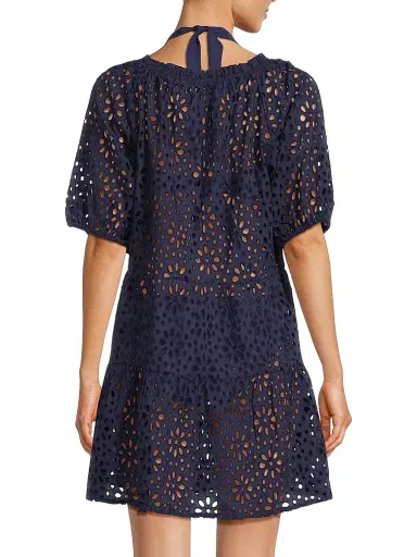 Change of Scenery Women's Kelly Cotton Eyelet Cover-Up Dress - Navy - Size Medium | Thumbnail 5