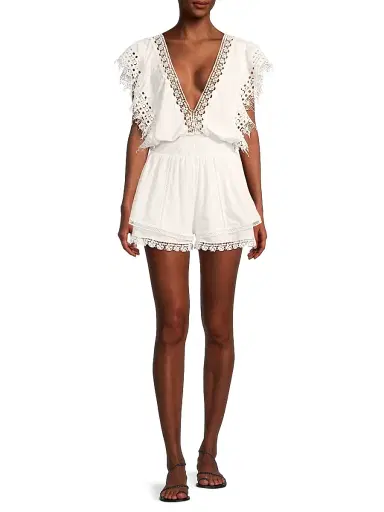 Peixoto Women's Raja Lace-Trimmed Romper - White - Size Large | Thumbnail 2