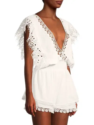 Peixoto Women's Raja Lace-Trimmed Romper - White - Size Large | Thumbnail 4