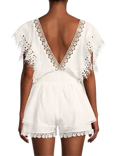 Peixoto Women's Raja Lace-Trimmed Romper - White - Size Large | Thumbnail 5