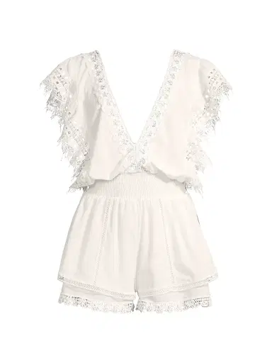 Peixoto Women's Raja Lace-Trimmed Romper - White - Size Large | Thumbnail 1