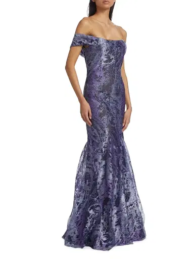 Rene Ruiz Collection Women's Metallic Off-The-Shoulder Mermaid Gown | Thumbnail 2 Rene Ruiz Collection Women's Metallic Off-The-Shoulder Mermaid Gown | Thumbnail 2